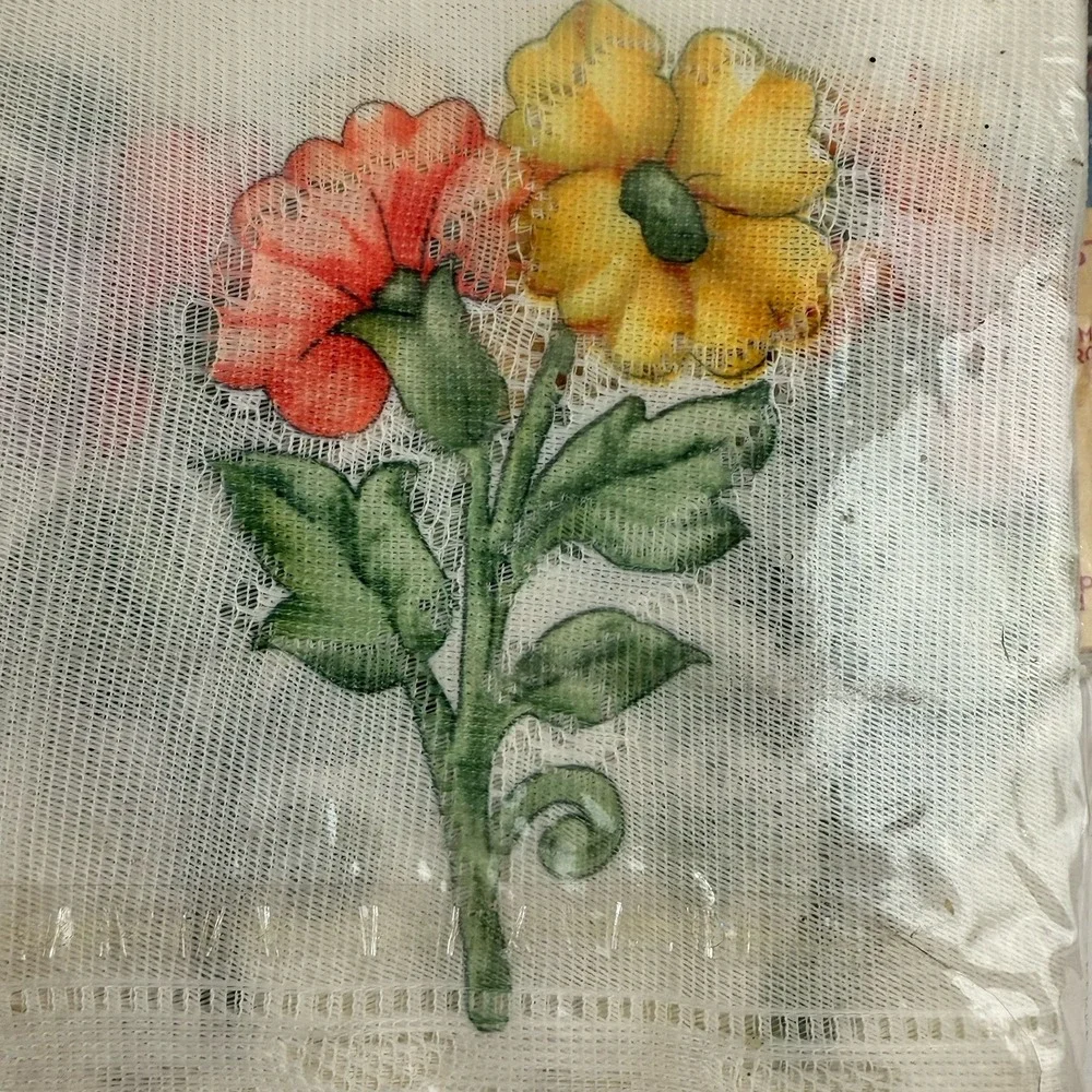 Vintage Lace Valance Lot 3 Daisy Floral Cottagecore Kitchen Curtain White 15X60